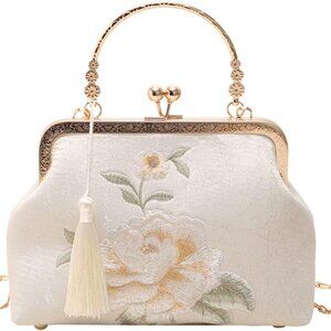 YeBon Retro Shoulder Chain Messenger Clutch Chinese Style Embroidered Elegant Wh